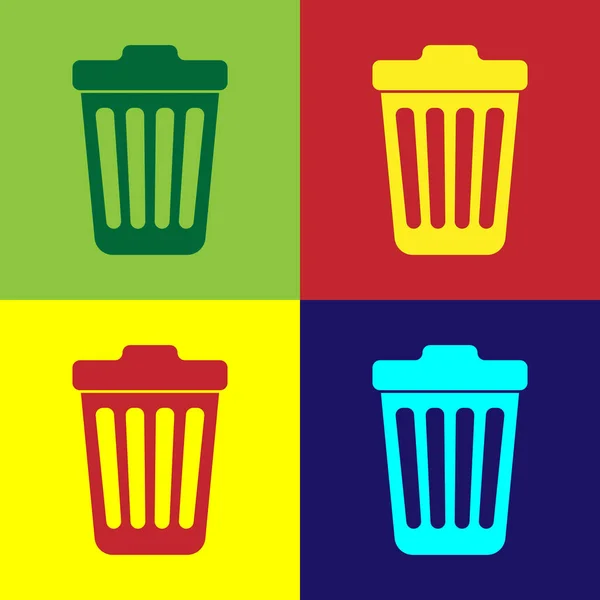 Farbe Mülleimer Symbol isoliert auf farbigen Hintergründen. Mülleimer-Schild. flache Bauweise. Vektorillustration — Stockvektor