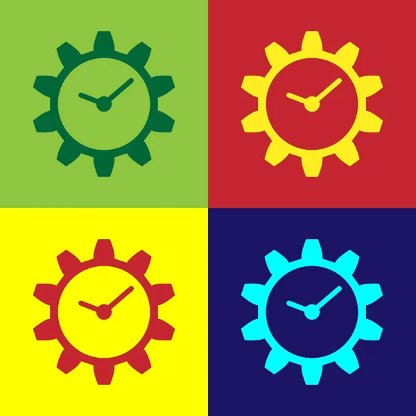 Farbzeitmanagement-Symbol isoliert auf farbigen Hintergründen. Uhr und Schaltzeichen. flache Bauweise. Vektorillustration — Stockvektor