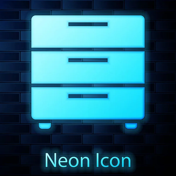 Glowing neon Furniture nightstand icon isolated on brick wall background. Vector Illustration — Stock Vector