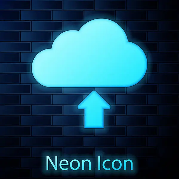 Brillante icono de descarga nube de neón aislado en el fondo de la pared de ladrillo. Ilustración vectorial — Archivo Imágenes Vectoriales