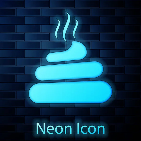Leuchtende Neon-Scheiß-Ikone isoliert auf Backsteinwand Hintergrund. Vektorillustration — Stockvektor