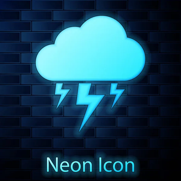 Pomyślna neon Storm ikona na białym tle na tle ściany cegła. Chmura i pioruna znak. Ikonę pogody burzy. Ilustracja wektorowa — Wektor stockowy