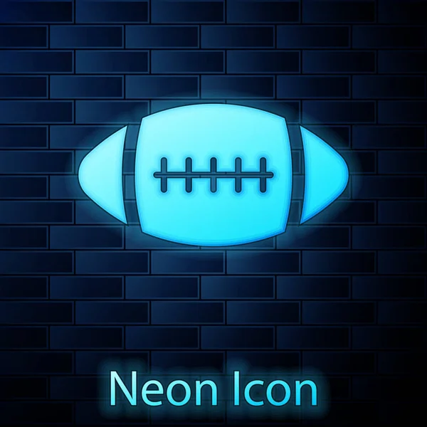 Neon American Football piłka ikona na białym tle na tle ściany cegła. Ilustracja wektorowa — Wektor stockowy