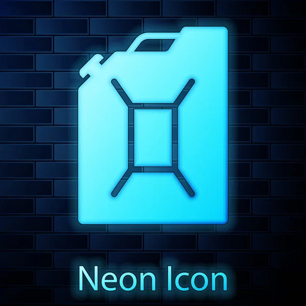 Leuchtende Neon-Kanister für Benzin-Symbol isoliert auf Backsteinwand Hintergrund. Diesel-Ikone. Vektorillustration — Stockvektor