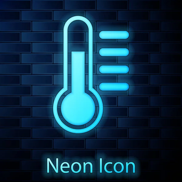 Icona luminosa al neon Termometro isolato su sfondo muro di mattoni. Illustrazione vettoriale — Vettoriale Stock