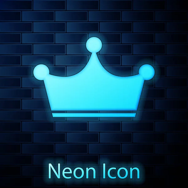 Zářící neon koruny ikona izolované na cihlovou zeď na pozadí. Vektorové ilustrace — Stockový vektor