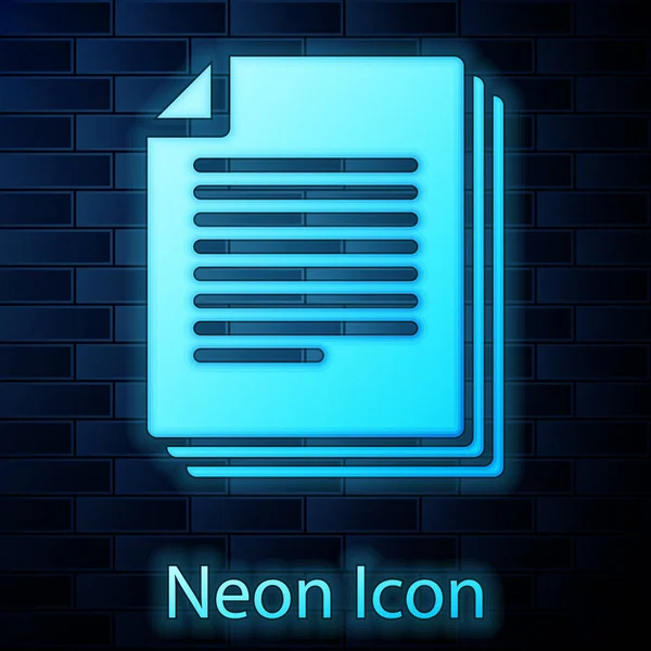Leuchtende Neon-Dokument-Symbol isoliert auf Backsteinwand Hintergrund. -Dateisymbol. Checklisten-Symbol. Geschäftskonzept. Vektorillustration — Stockvektor
