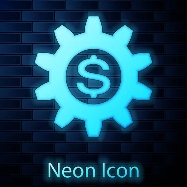 Leuchtende Neon-Ausrüstung mit Dollar-Symbol isoliert auf Backsteinwand Hintergrund. Konzeptionelle Ikone für Wirtschaft und Finanzen. Vektorillustration — Stockvektor