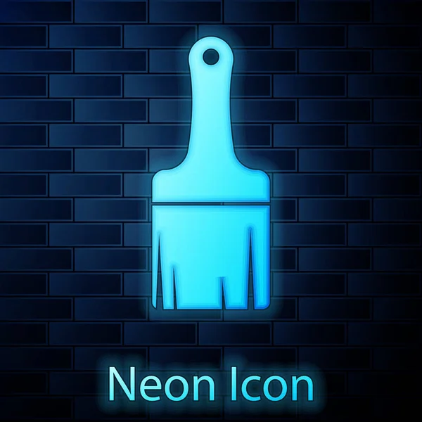 Leuchtende Neon-Pinsel-Symbol isoliert auf Backsteinwand Hintergrund. Vektorillustration — Stockvektor
