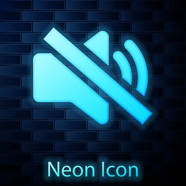 Icona luminosa al neon Speaker muto isolato su sfondo muro di mattoni. Nessuna icona sonora. Simbolo Volume Off. Illustrazione vettoriale — Vettoriale Stock
