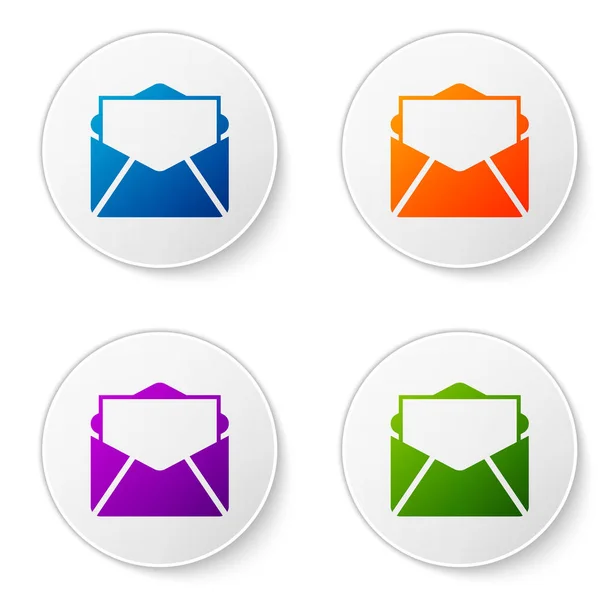 Couleur Mail et e-mail icône isolée sur fond blanc. E-mail du symbole de l'enveloppe. Signe de message électronique. Définir l'icône de couleur dans les boutons cercle. Illustration vectorielle — Image vectorielle