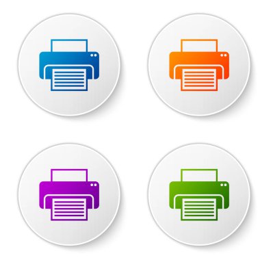 Renkli yazıcı simgesi beyaz arka plan üzerinde izole. Renk simgesi daire düğmeleri ayarlayın. Vektör çizim