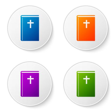 Renk kutsal İncil kitap simgesi beyaz arka plan üzerinde izole. Renk simgesi daire düğmeleri ayarlayın. Vektör çizim