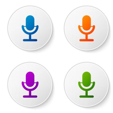 Beyaz arka plan üzerinde izole mikrofon simgenin renk. Hava radyo mikrofon mikrofon. Konuşmacı işareti. Renk simgesi daire düğmeleri ayarlayın. Vektör çizim