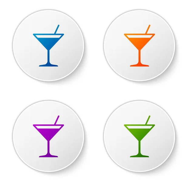 Icône en verre Martini couleur isolée sur fond blanc. Icône de cocktail. icône de verre de vin. Définir l'icône de couleur dans les boutons cercle. Illustration vectorielle — Image vectorielle