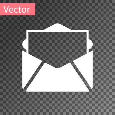 Saydam arka plan üzerinde izole beyaz posta ve e-posta kutsal kişilerin resmi. Zarf simgesi e-posta. E-posta iletisi işareti. Vektör çizim