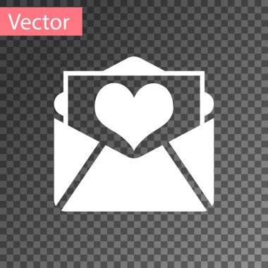 Saydam arka plan üzerinde izole Sevgililer kalp simgesi olan beyaz zarf. Mektubu aşk ve romantizm. Vektör çizim