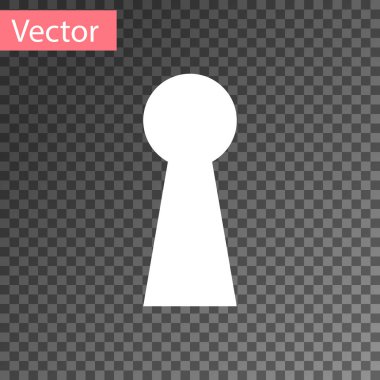 Beyaz anahtar deliği simgesi üzerinde şeffaf arka plan izole. Başarı çözüm anahtarı. Anahtar deliği hızlı Bulmaca, gizli, gözetleme, emniyet, güvenlik kavramı. Vektör çizim