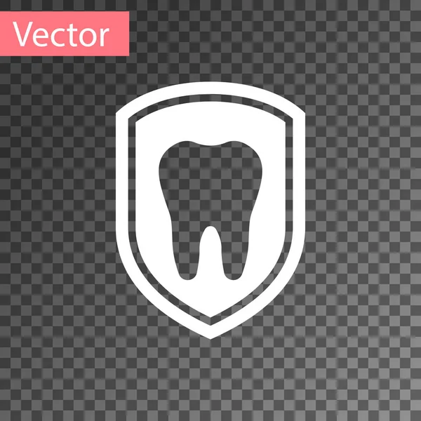 Белый значок защиты зубов изолирован на прозрачном фоне. Зуб на значке логотипа щита. Векторная миграция — стоковый вектор