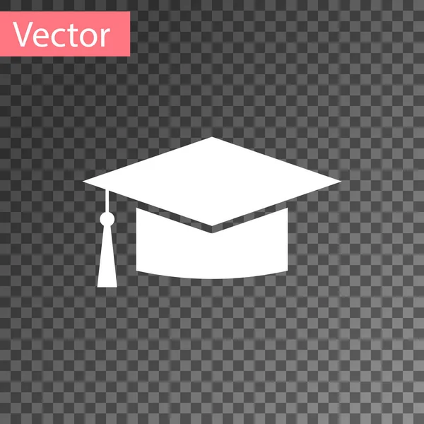 Ícone de boné de graduação branco isolado em fundo transparente. Chapéu de graduação com ícone de borla. Ilustração vetorial — Vetor de Stock