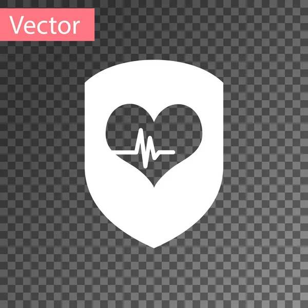Escudo blanco e icono de frecuencia cardíaca aislados sobre fondo transparente. Concepto de protección de la salud Salud. Ilustración vectorial — Vector de stock