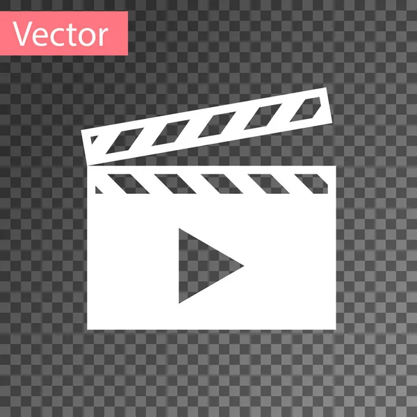 Icono de aplauso de película blanca aislado sobre fondo transparente. Icono de tablero de aplausos de película. Signo de tablilla. Producción cinematográfica o concepto de industria de medios. Ilustración vectorial — Vector de stock