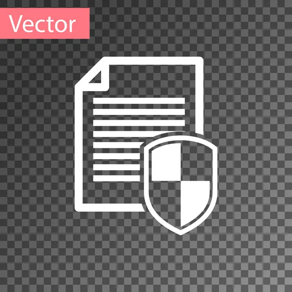 Icône de concept de protection de document blanc sur fond transparent. Informations confidentielles et idée de confidentialité, sécuriser les données avec papier doc rouleau et bouclier de protection. Illustration vectorielle — Image vectorielle