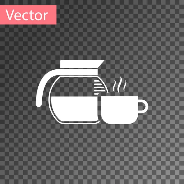White Coffee pot with cup icon isolated on transparent background. Vector Illustration — Stock Vector