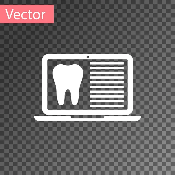 Белый ноутбук с стоматологической картой или значок медицинской карты пациента изолирован на прозрачном фоне. Зубная страховка. Отчет стоматологической клиники. Векторная миграция — стоковый вектор