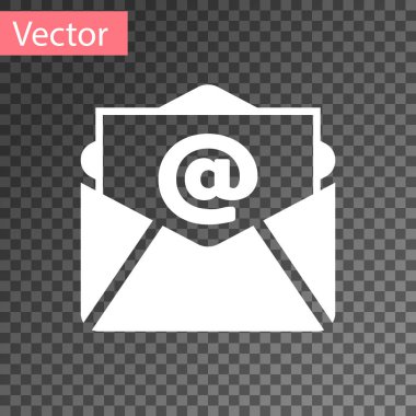 Saydam arka plan üzerinde izole beyaz posta ve e-posta kutsal kişilerin resmi. Zarf simgesi e-posta. E-posta iletisi işareti. Vektör çizim