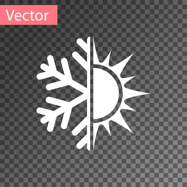 Branco Símbolo quente e frio. Ícone de sol e floco de neve isolado em fundo transparente. Símbolo de inverno e verão. Ilustração vetorial — Vetor de Stock