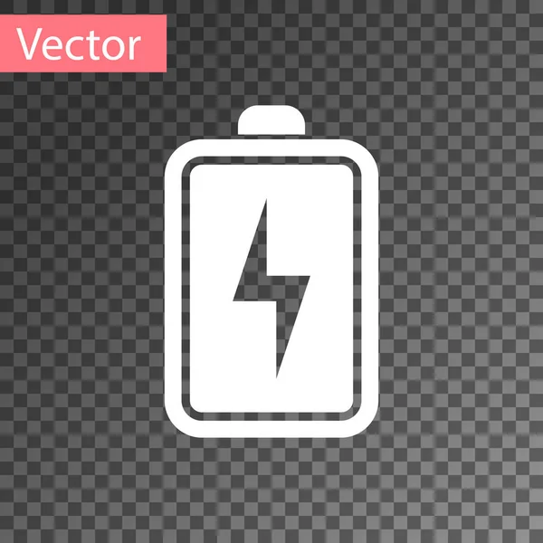 White Battery icon isolated on transparent background. Lightning bolt symbol. Vector Illustration — Stock Vector
