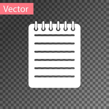 Beyaz Defter simgesini şeffaf arka plan üzerinde izole. Spiral not defteri simgesi. Öğrenci yarıyıl not defteri. Yazı defteri. Günlük iş için. Defter kapak tasarımı. Ofis Kırtasiye öğeleri. Vektör çizim