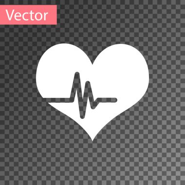 Beyaz kalp hızı simgesi üzerinde şeffaf arka plan izole. Kalp atışı işaret. Kalp nabız simgesi. Kardiyogram simgesi. Vektör çizim