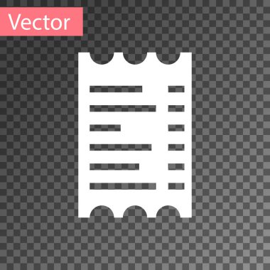 Beyaz kağıt kontrolü ve mali kontrol simgesi şeffaf bir arkaplanda izole edildi. Kağıt baskı çeki, makbuz ya da fatura. Vektör İllüstrasyonu
