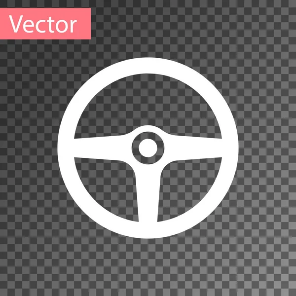 Icono blanco del volante aislado sobre fondo transparente. Icono de rueda de coche. Ilustración vectorial — Vector de stock