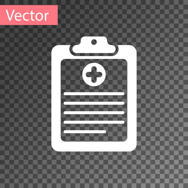 White Medical clipboard with clinical record icon isolated on transparent background. Health insurance form. Document: clinical record, prescription, medical check marks report. Vector Illustration — Stock Vector