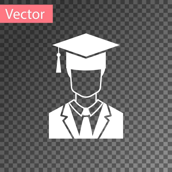 White Male graduate student profile with gown and graduation cap icon isolated on transparent background. Vector Illustration — Stock Vector