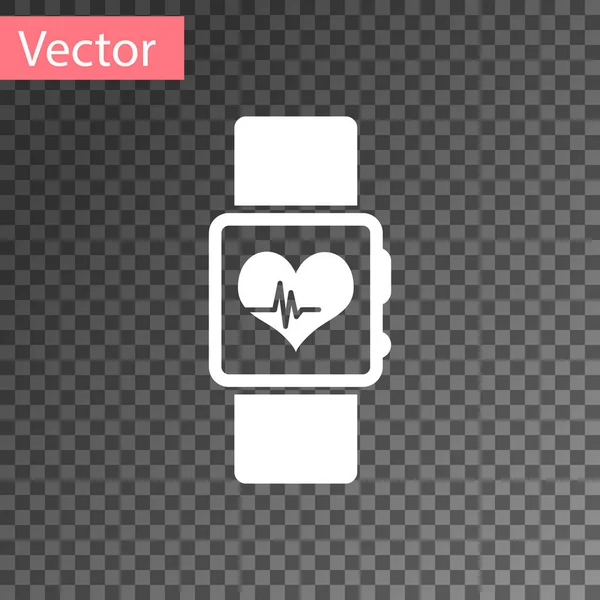 透明な背景に隔離された心拍数アイコンを示すホワイトスマートウォッチ。フィットネスアプリのコンセプト。ベクターイラスト — ストックベクタ