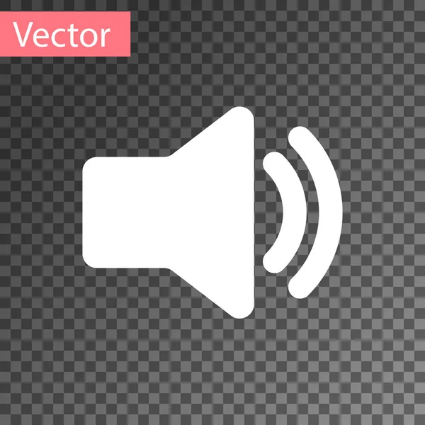 Icono de volumen de altavoz blanco: símbolo de sonido de voz de audio, icono de música multimedia aislado en un fondo transparente. Ilustración vectorial — Vector de stock