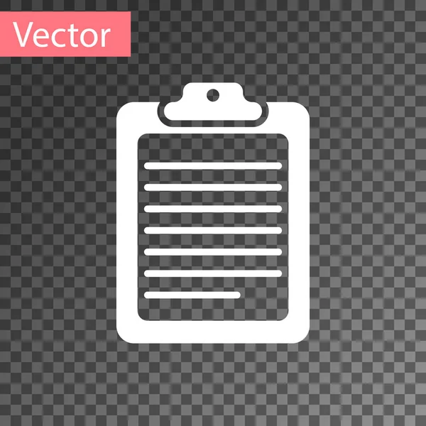 Weiße Zwischenablage mit Dokument-Symbol auf transparentem Hintergrund. Vektorillustration — Stockvektor