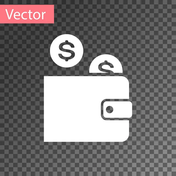 Carteira branca com ícone de moeda isolada em fundo transparente. Carteira de dinheiro. Símbolo do dólar. Ilustração vetorial — Vetor de Stock