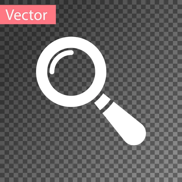 Weißes Lupensymbol isoliert auf transparentem Hintergrund. Suche, Fokus, Zoom, Geschäftssymbol. Vektorillustration — Stockvektor