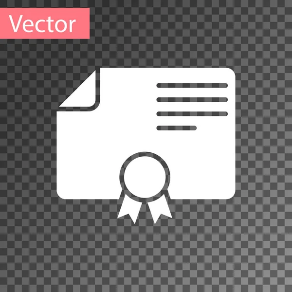 Icono de plantilla de certificado blanco aislado sobre fondo transparente. Icono de grado. Logros, premios, becas, diplomas. Certificado de éxito empresarial. Ilustración vectorial — Vector de stock