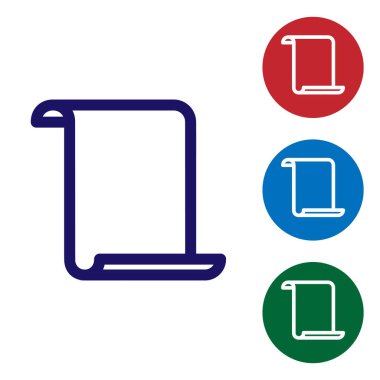 Beyaz arka plan üzerinde izole mavi kağıt kaydırma kutsal kişilerin resmi. Tuvali kaydırma işareti. Renk simgesi daire düğmeleri ayarlayın. Vektör çizim