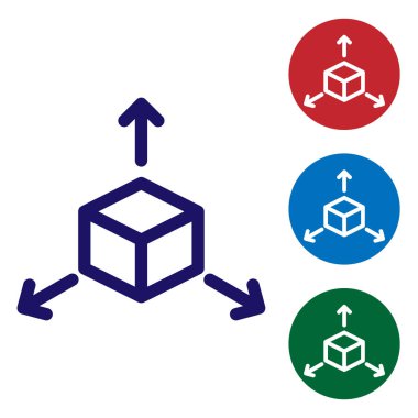 Beyaz arka plan üzerinde izole mavi izometrik küp simgesini. Geometrik küpleri katı simgesi. 3D kare işareti. Kutu simgesi. Renk simgesi daire düğmeleri ayarlayın. Vektör çizim