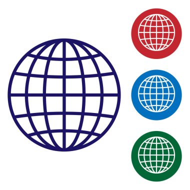 Mavi Dünya küre simgesi beyaz arka plan üzerinde izole. Renk simgesi daire düğmeleri ayarlayın. Vektör çizim