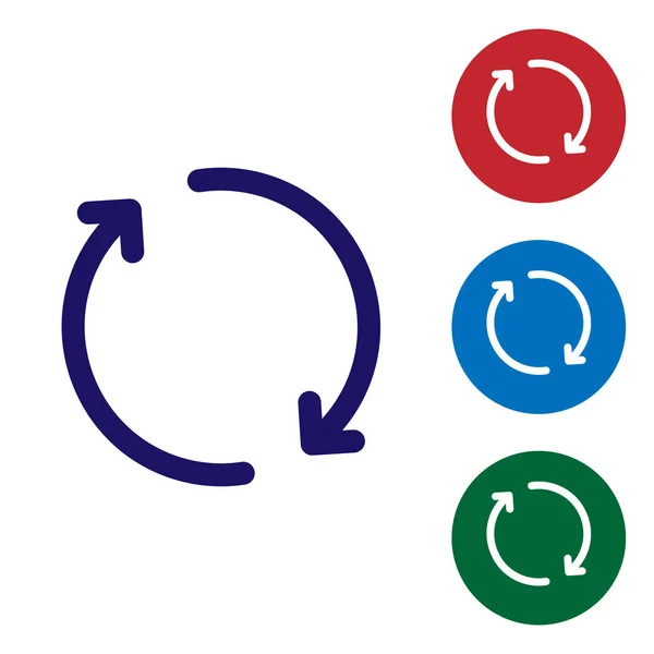 Blauwe vernieuwen pictogram geïsoleerd op een witte achtergrond. Reload symbool. Rotatie pijlen in het teken van een cirkel. Stel de kleur pictogram in cirkel knoppen. Vectorillustratie — Stockvector
