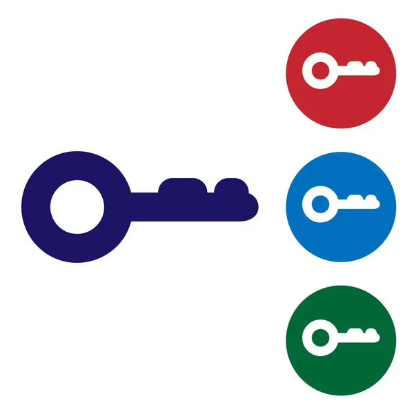 Icono de Llave Azul aislado sobre fondo blanco. Establecer el icono de color en botones de círculo. Ilustración vectorial — Archivo Imágenes Vectoriales