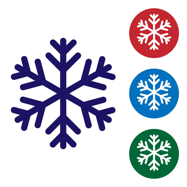 BlueSnowflake icon isolated on white background. Set color icon in circle buttons. Vector Illustration